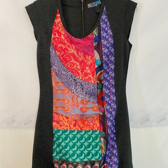 SOLD Desigual Gray & Multicolor Cap Sleeves Pullover Tank Dress NWOT - Picture 10 of 16